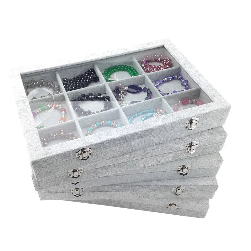 10 Designs  Gray Velvet Lining Unique Jewelry Rings Earrings Necklace Pendant Bracelet Crossed Box With Glass Lid