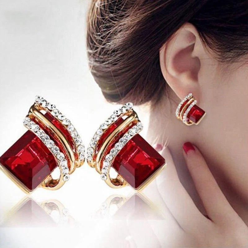 CAOSHI New Fashion Alloy Jewelry 4 Colors Crystal Earrings for Women Gold Color Plated Party CZ Rhinestone Ladies Stud Earrings