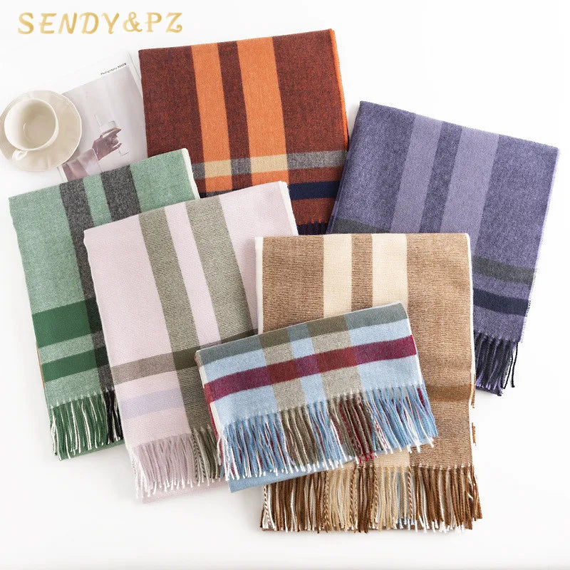 Winter New Checkered Printed Tassel Scarf Fashion False Cashmere Sweet Long Women Warm Scarf 190*70cm