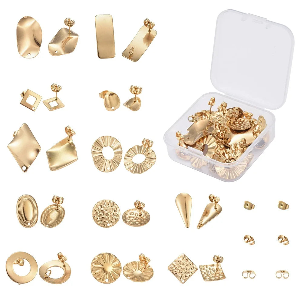 2021 Fashion Creative Earring Set 18K Gold Plated Stainless Steel Ear Studs With Ear Back DIY Jewelry for Women Earring Making