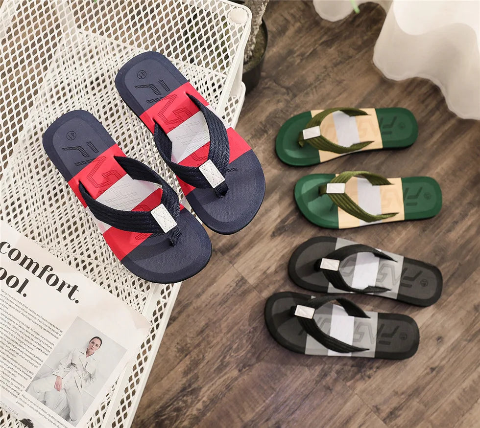 Men's Lightweight Mesh Sole Beach Flip Flops Synthetic Upper Flat Outdoor Slides for Summer or Winter