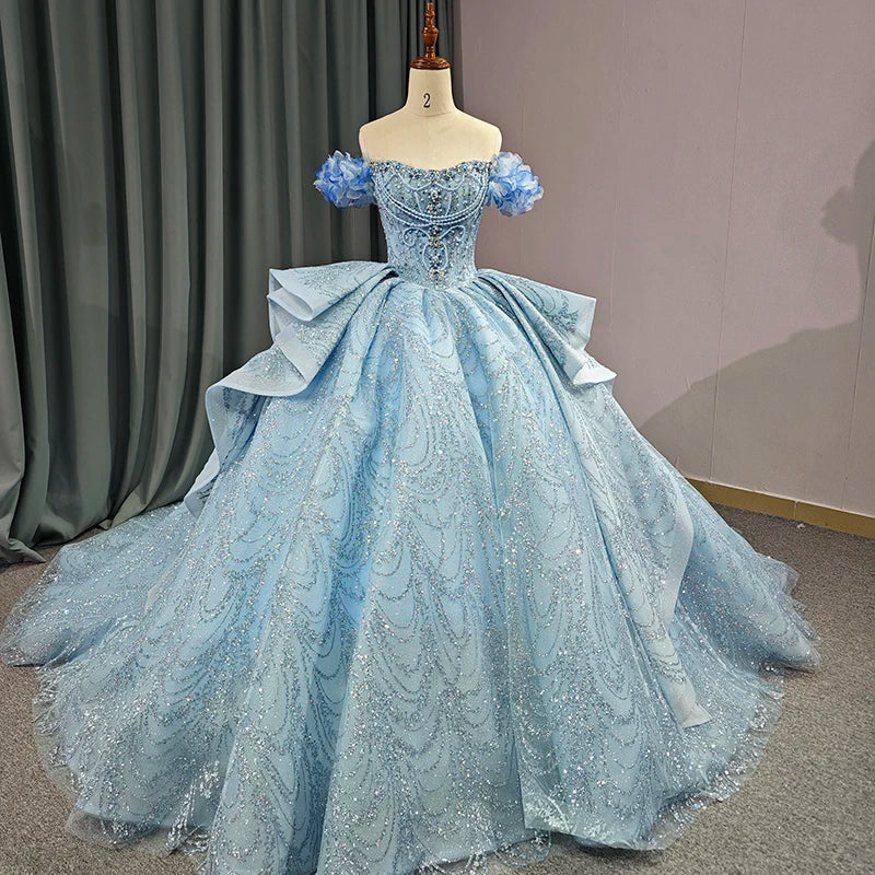 Blue Wedding Dress Beaded Luxury Princess Wedding Dress Fairy Princess Wedding Dress Ball Gown 6596