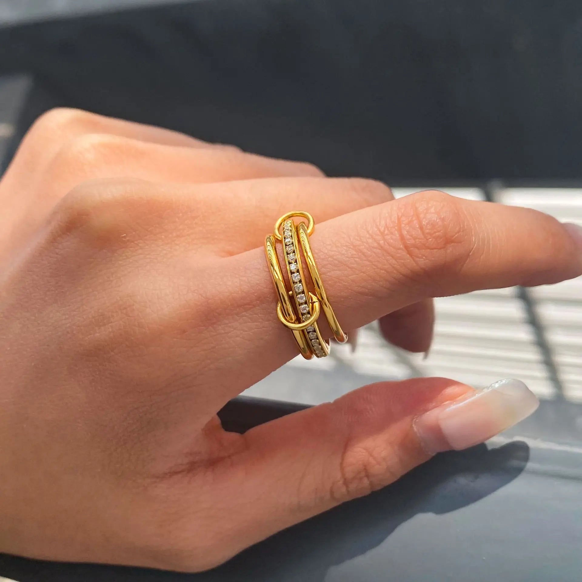 New Style Fashion Minimalist 18K Gold Plated Ring Statement Bead Rope Smooth Zircon Finger Rings