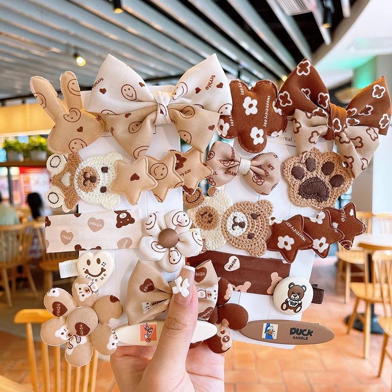 Wholesale Korean Hair Accessories Cute Hair Clips Flower Coffee Color Hair Accessory Set for Women Girls