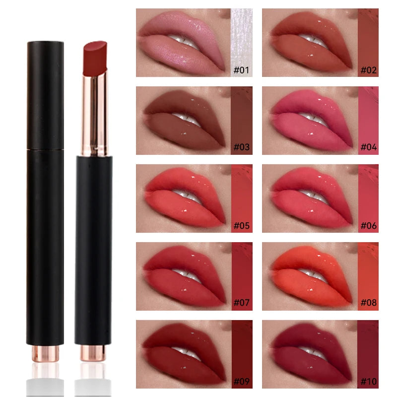 Custom Private Label Press Glossy Lip Stick Hydrating Moisturizing Plumping Vegan Non-drying Lipstick Nourishing Lip Stain