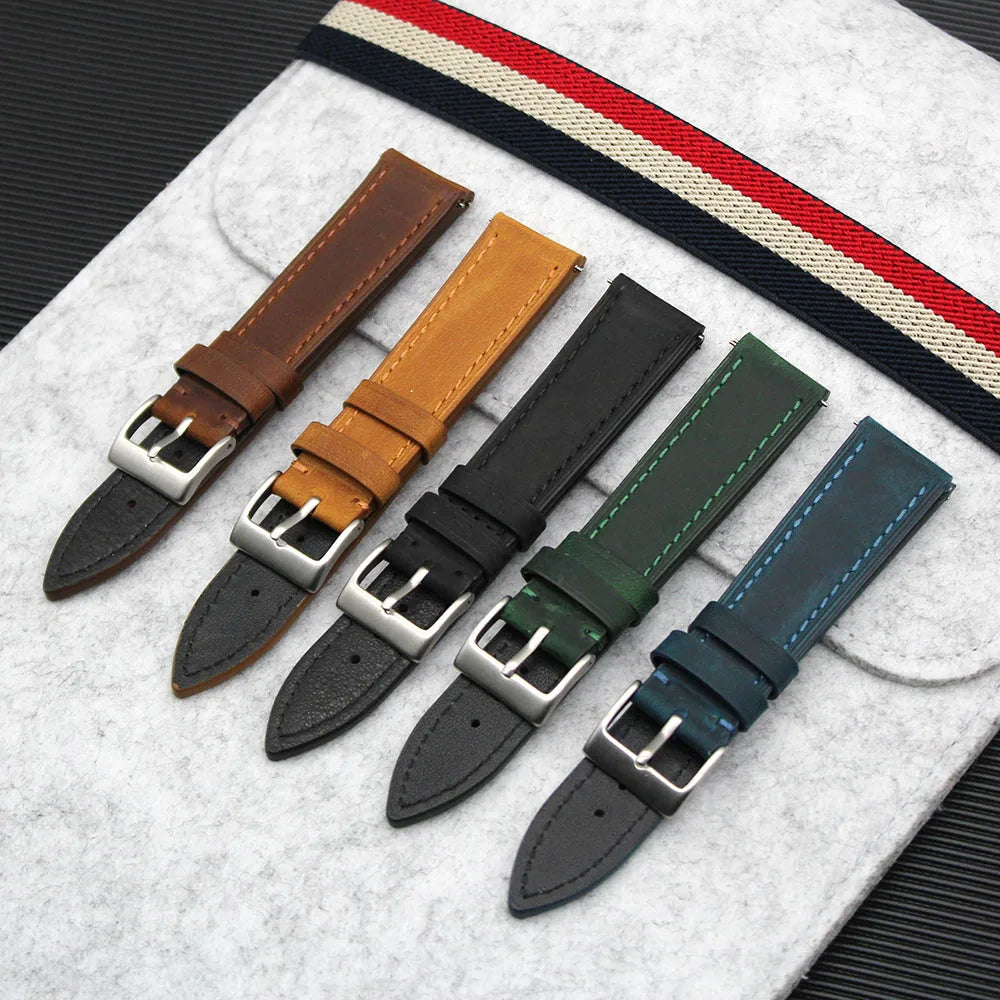 Full Grain Vintage Distressed Crazy Horse Leather Strap With Quick Release 18mm 19mm 20mm 21mm 22mm Real Leather Wristband