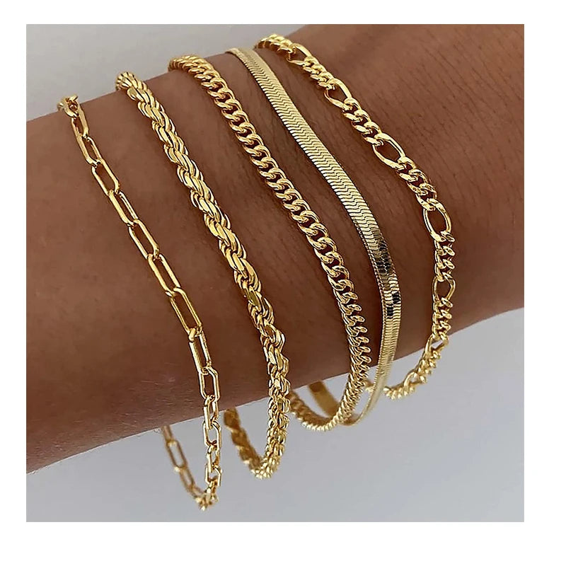 5Pcs/Set Fashion 5mm Twist Chain Snake Bone Bracelet Set Wholesale