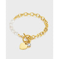 Fashion Creative OT Clasp Cubic Zircon Heart Charms Stainless Steel Freshwater Pearl Bracelet for Women Jewelry