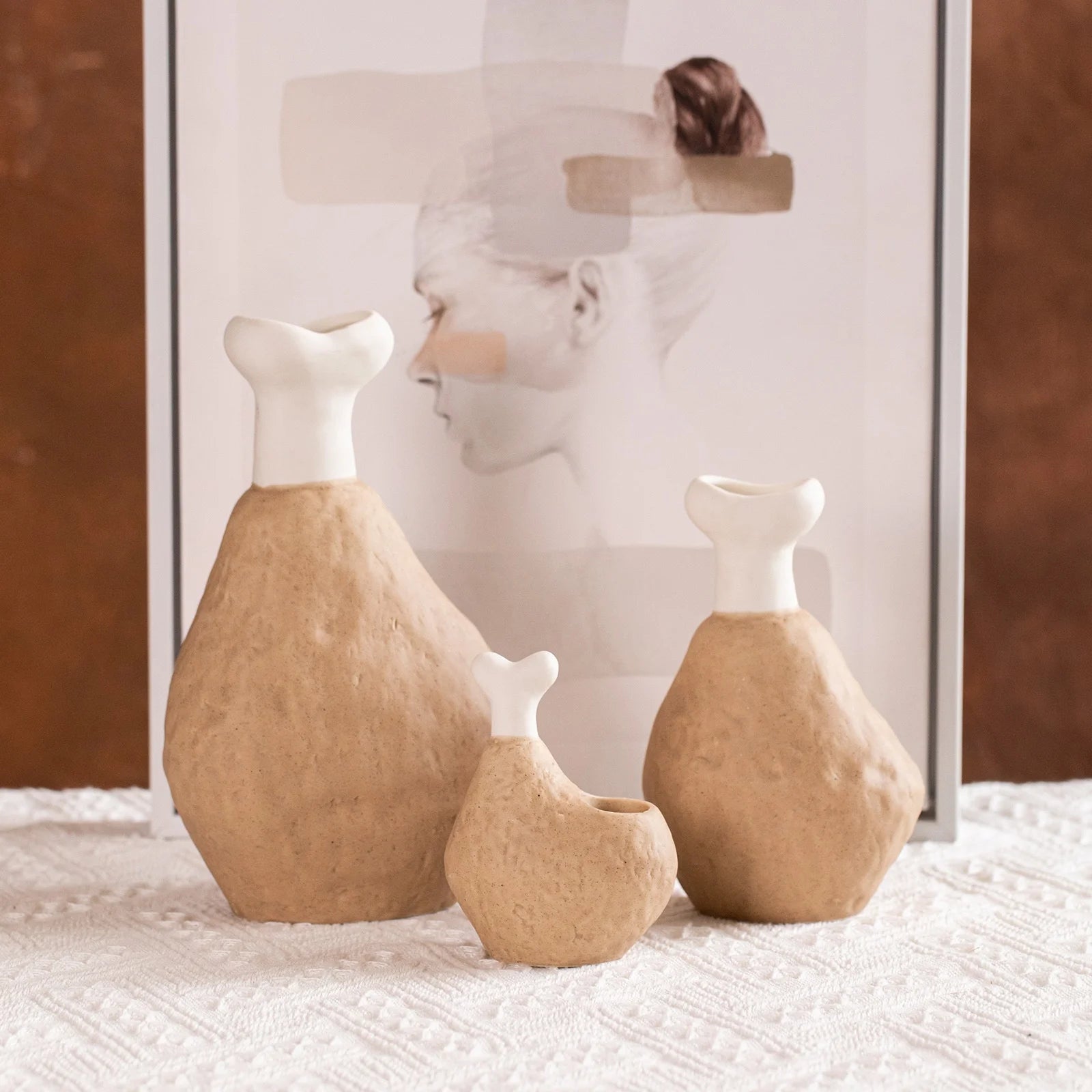 Creative Fresh Artificial Dried Flowers Arrangement for Living Room Cross-Border Chicken Leg Decorative Ceramic Vase Matt Small