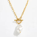 Fenny Jewelry Wholesale 18K PVD Plated Waterproof Baroque Pearl Pendant Toggle Pin Link Chain Stainless Steel Necklace for Women
