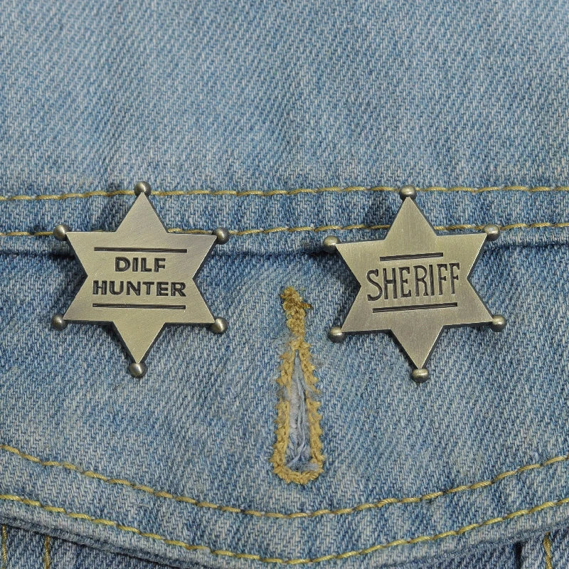 Gold Color Star Enamel Pins Custom DILF HUNTER Brooches Simple Mini Lapel Badges Funny Jewelry Gift for Kids Friends