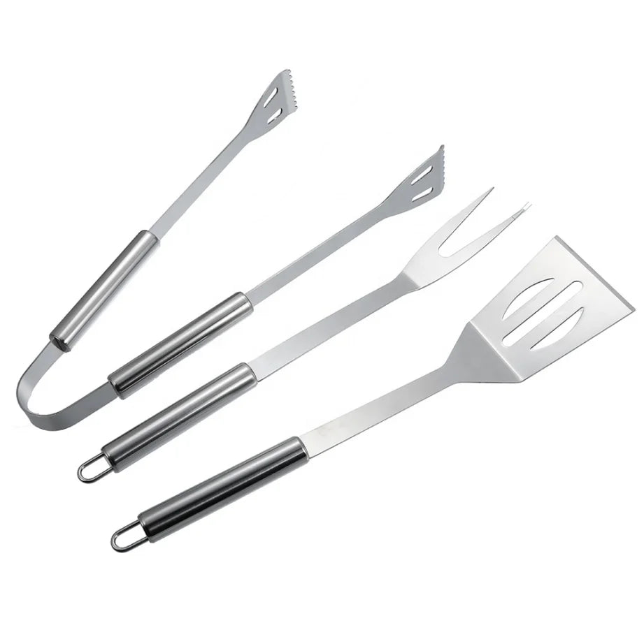 BBQ Grill Accessories Set Stainless Steel Portable Barbecue Tools Heat Resistant Kitchen Cooking Spatula Set Shovel Fork Clamp
