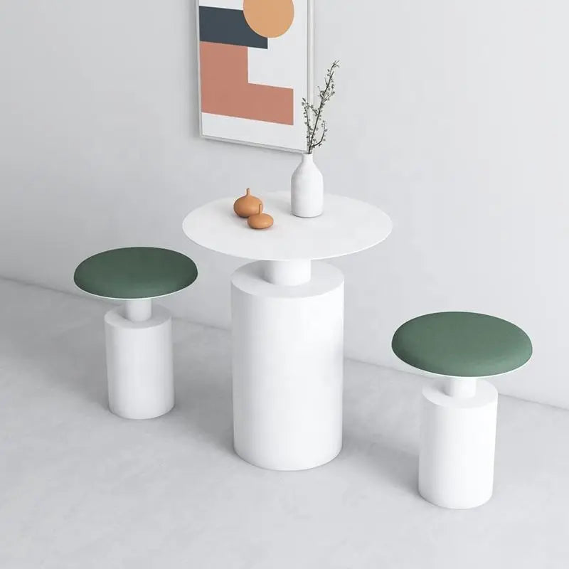 Modern Lovely Leisure Milk Tea Low Soft Seating Commercial Metal Cafe Table and Mushroom Stool for Restaurant and Hotel Use
