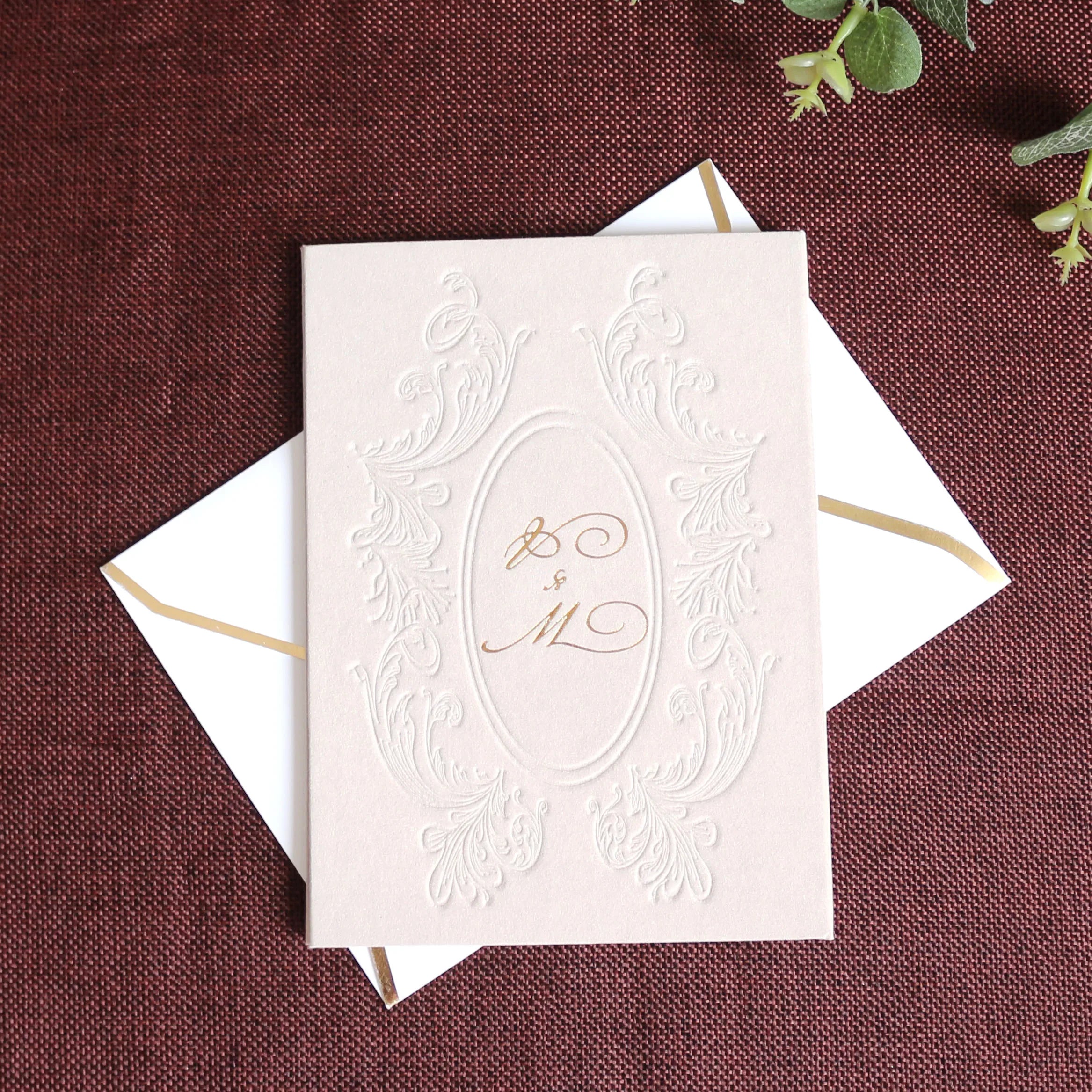 Custom Blind Foil Logo Velvet Invitations With Envelope Luxury Design Handmade Velvet Hardcover Wedding Invitation Cards