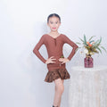 Long Sleeve Girls Practice Training Clothes Latin Dance Dress