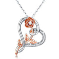 Huitan Sweet Beautiful Rose Flower Heart Lovely Pendant Necklace Girls Lady Hollow Dainty Silver Rose Gold Necklaces Women