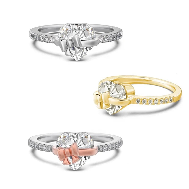 Yimi Valentines Day 925 Sterling Silver Full Zircon Heart Gift Rings Fine Jewelry Women Rings