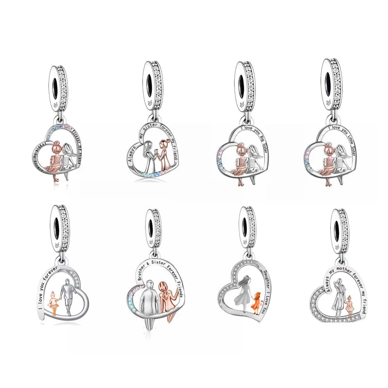 925 Sterling Silver Always My Sister Forever My Friend Heart Dangle Beads Charms Fit Bracelet Necklace Jewelry Making