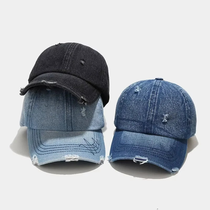 Vintage Adjustable Polo Trucker Unisex Style Headwear Washed Distressed Denim Dad Hat Baseball Cap