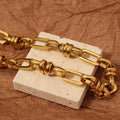 Classic Handmade Vintage Trendy Chunky Link Chain Waterproof Stainless Steel Gold Plated Paperclip Knot Necklace Gift