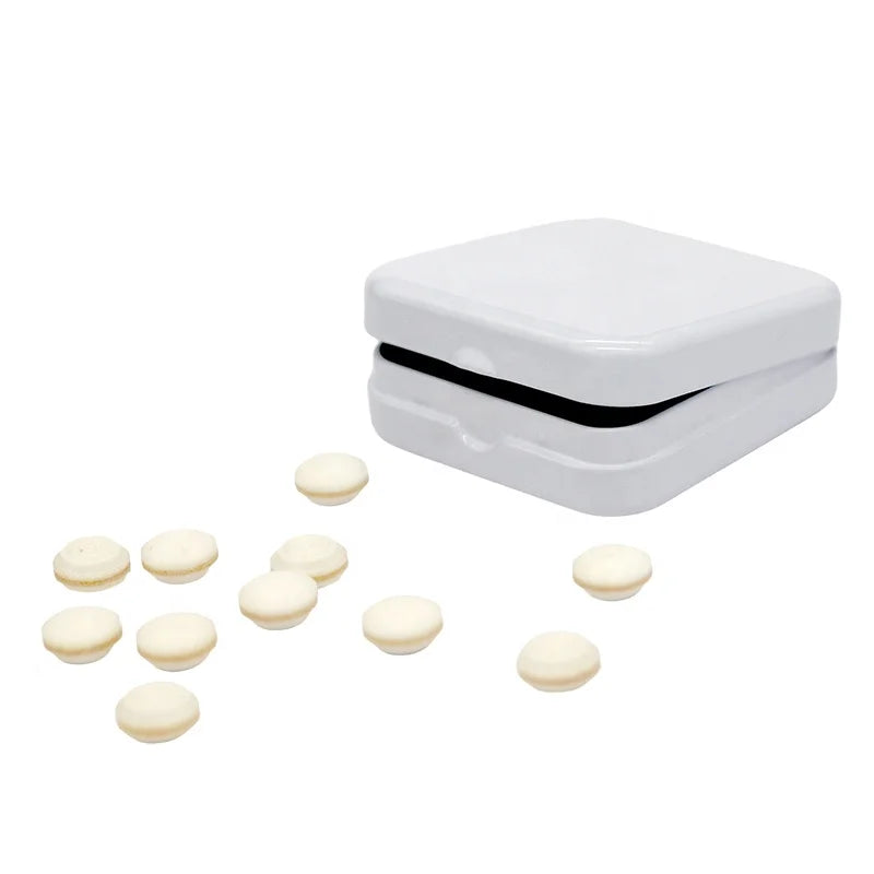 ODM OEM Factory Stock Small Batch Custom square White Gray Candy Snack Storage Box Hinged Tin Box Free Samples