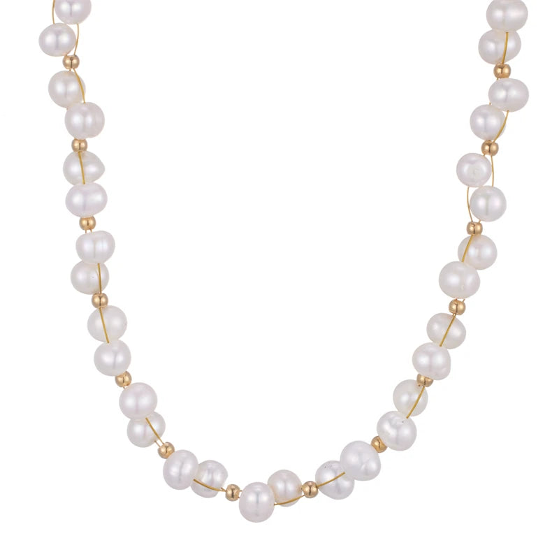 New Irregular Freshwater Pearl Necklace Exquisite Elegant Women Jewelry Stainless Steel Beads Fresh Water Natural Pearl Necklace