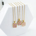 18k Gold Plated Black Acrylic White Pink Sea Shell Inlaid Stainless Steel Pendant 12 Zodiac Sign Astrology Necklace