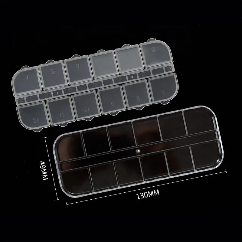 Professional Portable Nail Art Tool Jewelry Storage Box with 12 Compartments Acrylic Rhinestone Organizer Display Case