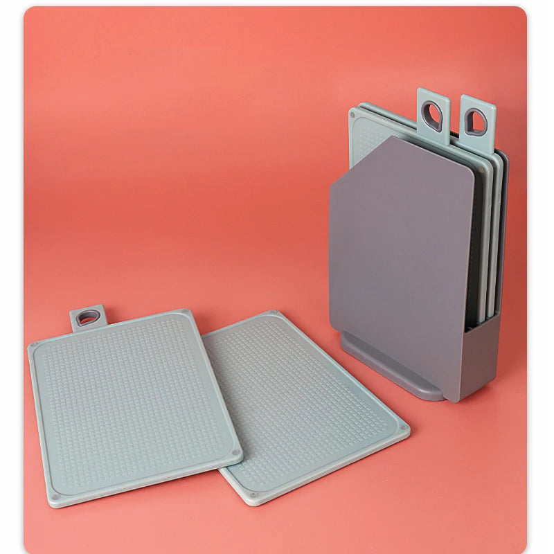 4 PCS Cutting Board Non Slip Plastic Chopping Board Set with Storage Stand Reversible Cutting Boards for Kitchen