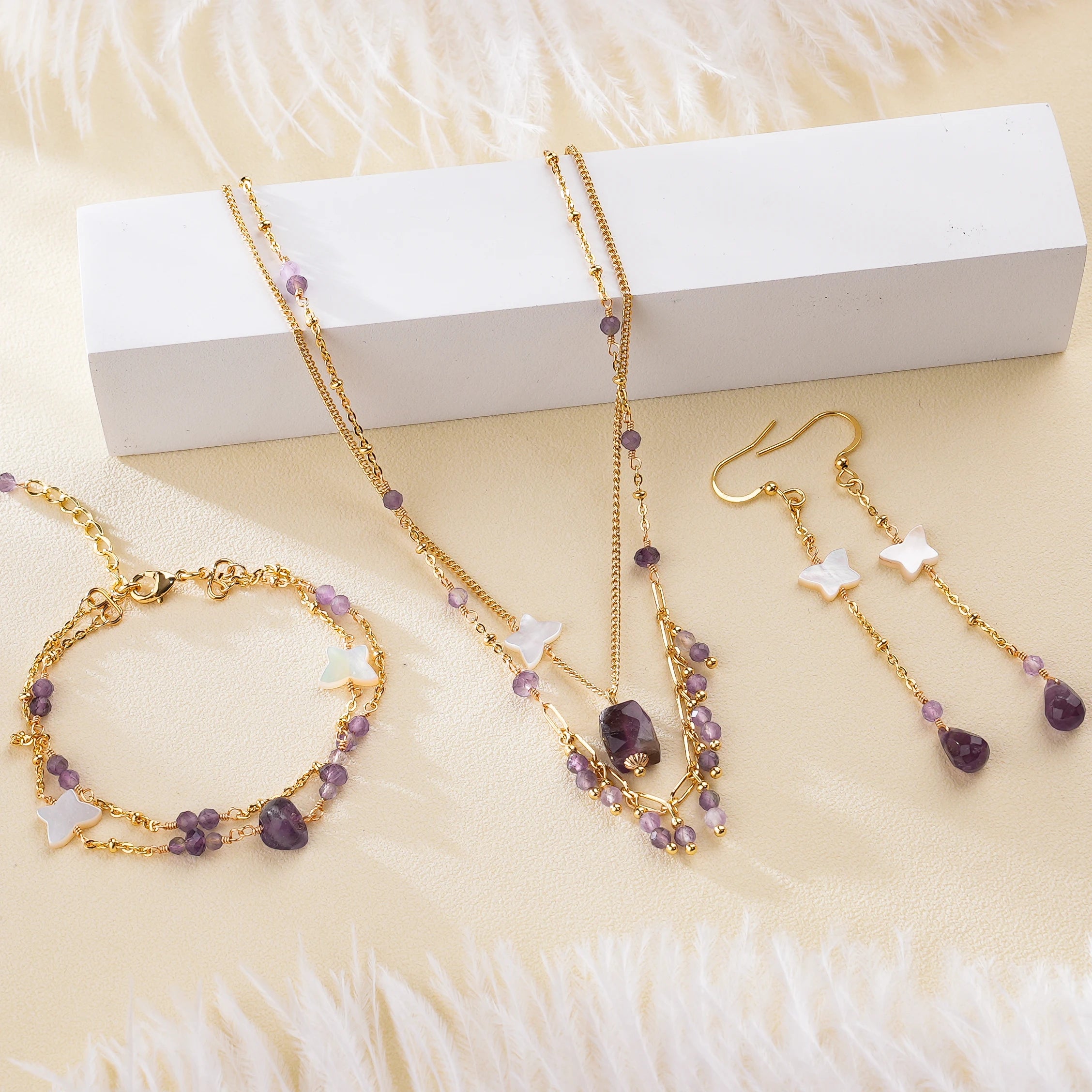 African Natural Stone Long Dangle Earrings Ladies Jewelry Necklace Bracelet Sets Wedding