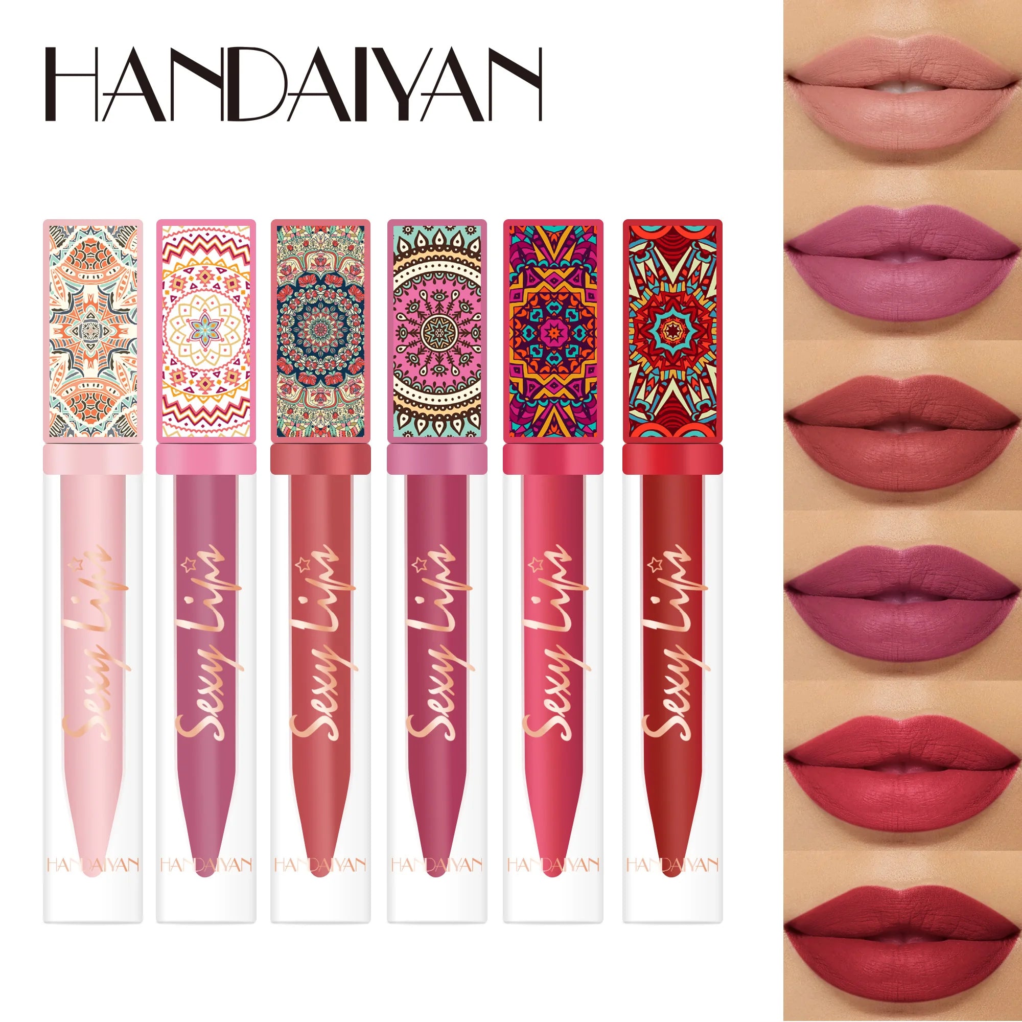 HANDAIYAN 6 Colors Matte Lipgloss Set Bohemian High Pigmented Long Lasting for Party Wedding Festival Makeup