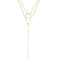 14K Gold Plated Stainless Steel Y-Shaped Bar Necklace with Lip Chain Double Layered Link Chain Titanium Steel Choker