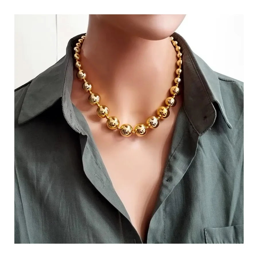 New Hip Hop Style Gold Ball Big Bead Chain Necklace Punk Stainless Steel Choker Necklace Jewelry for Women Party