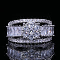 Huitan Luxury Anillos Many Rectangle Round Gemstones Full Around Zircon Rings Lady Girls Silver Fashion Women Eternity Rings