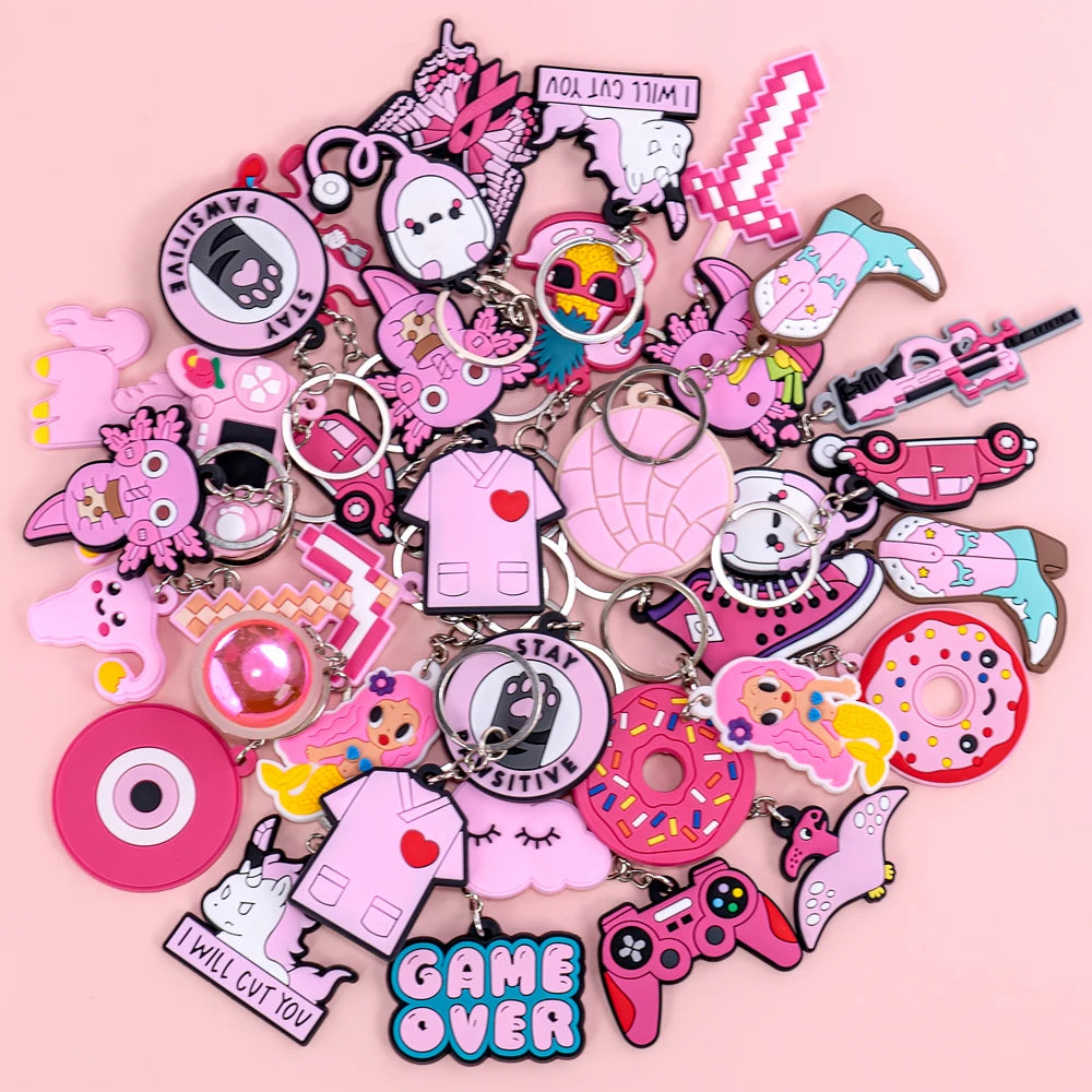 Custom Wholesale Pvc Keyring Cute Cartoon Figure Keychain Fashion Eyes GamePad Key Chains Fit Car Keys Accessories Kids Toys