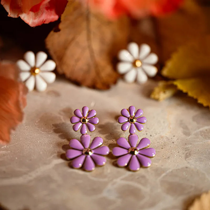 Custom Color Daisy Earrings Hypoallergenic Stainless Steel Ear Cuffs Clip Boho Jewelry for Women Personalized Gift