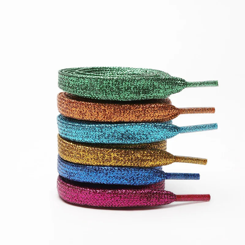 Premium Flat Shoelaces Shiny Bling Glitter Metallic Gold Durable Polyester Material for Canvas Athletic Sneakers Dance Sneakers