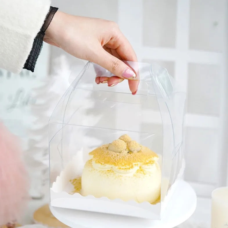 4 Inch Plastic Small Cake Box NO Glue Buckle Assembled clear Cake Carrier Boxes for Small Cakes MegaBDM