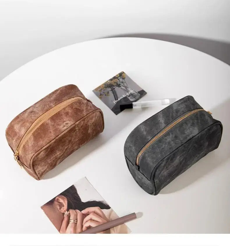 PU Leather Cowboy Pattern Handheld Half Round Makeup Bag with Large Capacity High Luxury Portable Toilet and Storage Bag