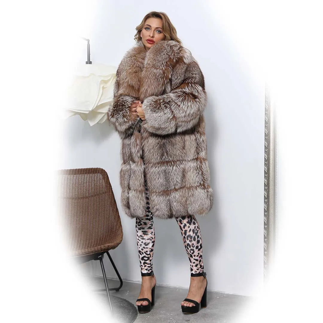 Janefur Fur Queen Top Fashion OEM Special Gold Fox 2XL Big Real Fur Coat DropShiping