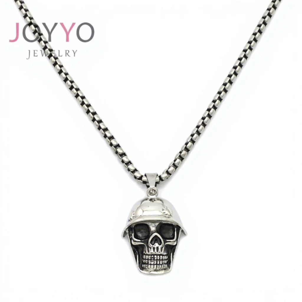 Zoubisi Vintage Gold Plated Stainless Steel Gothic Punk Skull Pendant Necklace Biker Charms for Men Anniversary