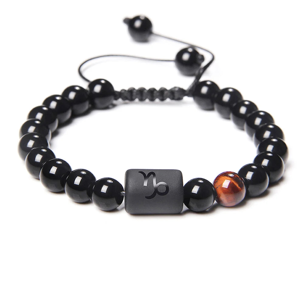 Unisex Adjustable Bracelet 12 Zodiac SignsTrendy Black Stone Beads Agate Main for Gift Wholesale Charm Charm