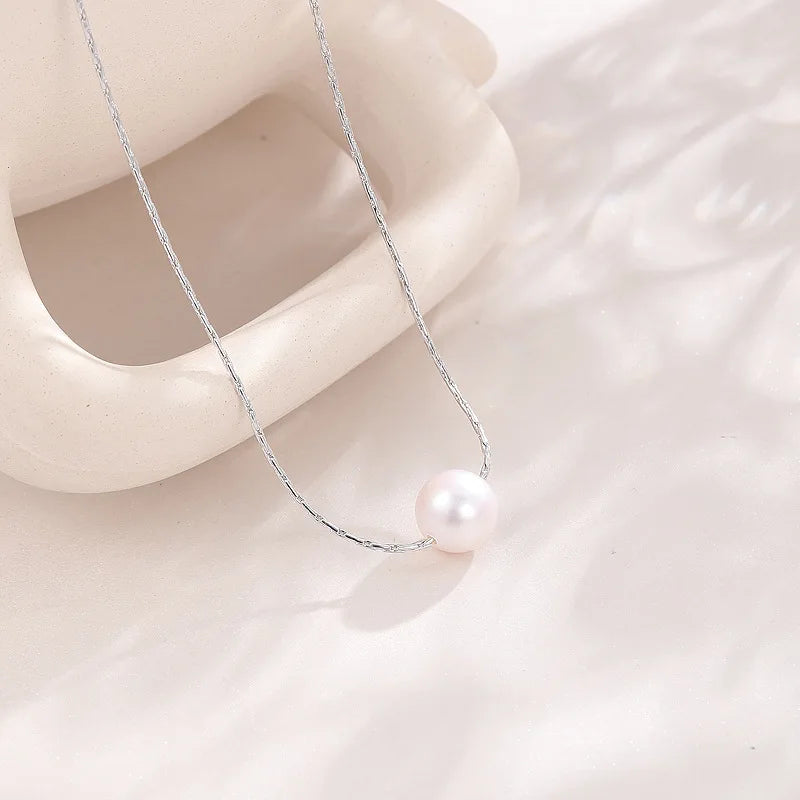 White Baroque Shape Pearl Pendant 925 Sterling Silver Platinum Plated Necklace