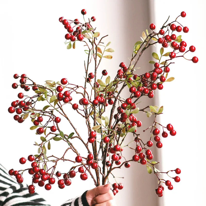 Home Indoor Decor Holly Pulp Simulation Artificial Flower Plant Fruit Christmas Decoration Red Berry