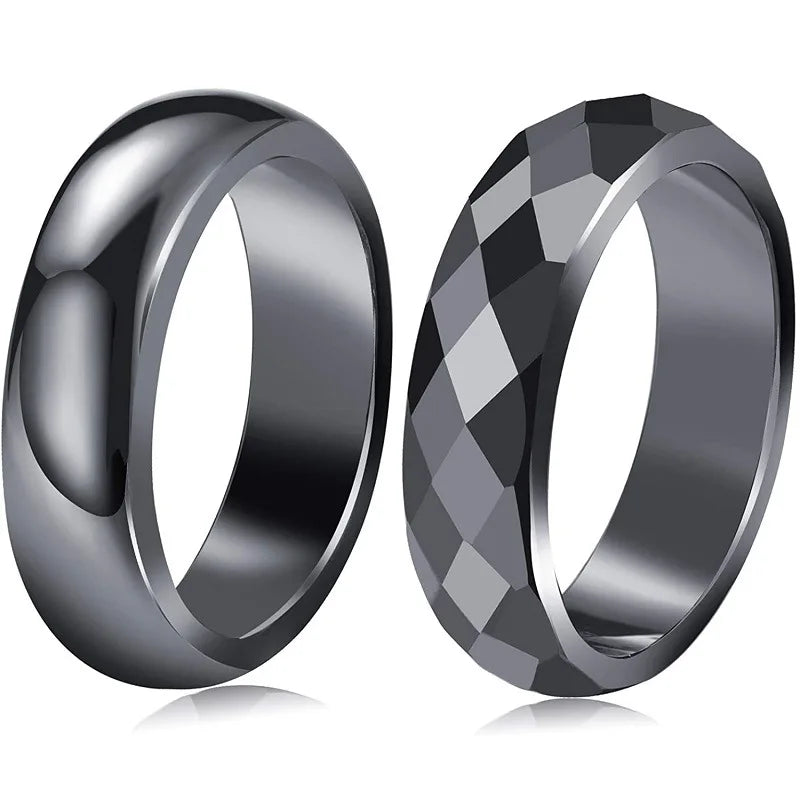 Best-Selling Hematite Stone Rings  Hip-Hop Fashion Simple Couple Ring Magnetic Black  Hematite Ring for Men Jewelry
