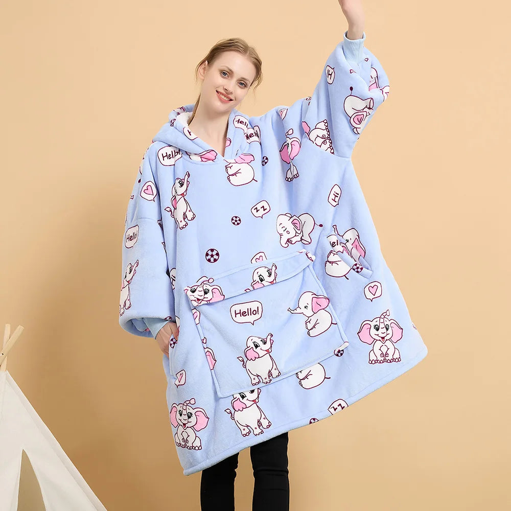 Original Factory Custom Giant Pocket Design Oversized Sherpa Sweatshirt Wearable Womens Adult Hooded Blanket Hoodie Blanket