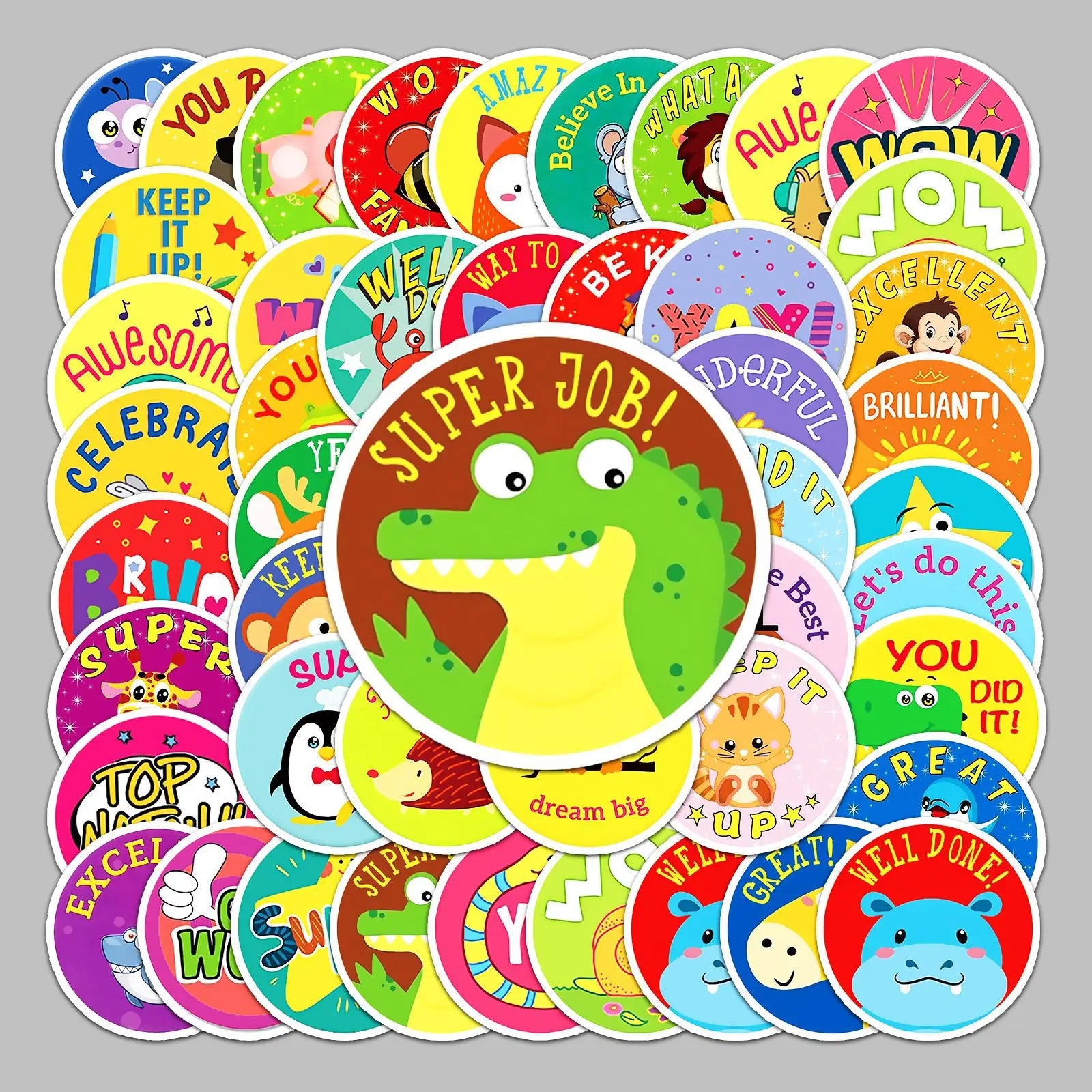 50Pcs Cartoon Cute Kids Reward Round Kindergarten Children Animal Promotion Gift Toys School Teacher Animal Stickers Label