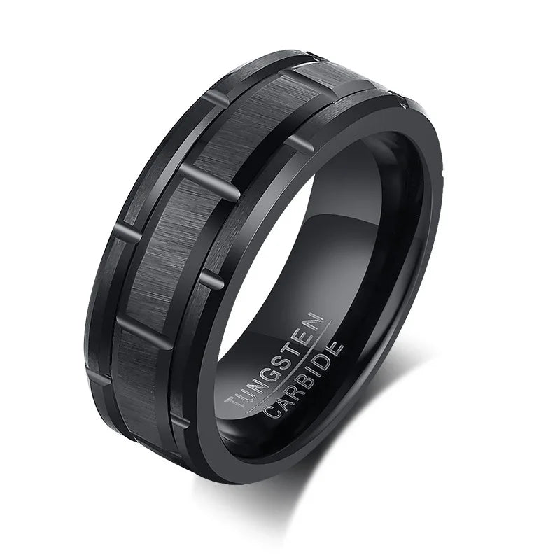 Poya Wholesale Custom Matt Brushed Finish Beveled Edge Grooved 8mm Silver Black Tungsten Ring for Men