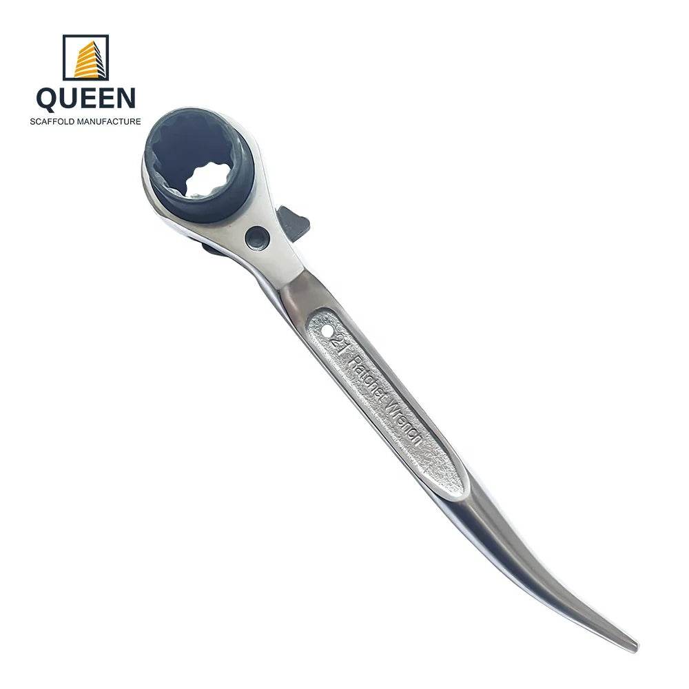 LINYI QUEEN 19/21mm CRV Box Socket Ratchet Wrench Short Curved Drop Forged Carbon Steel Handle with Satin Mat Nickel Plating
