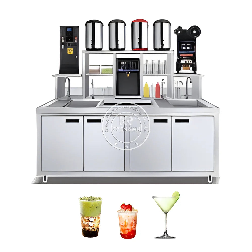 2025 Custom Bubble Tea Machine Refrigerate Working Water Bar Milk Tea Counter With Coffee Bar Equipment